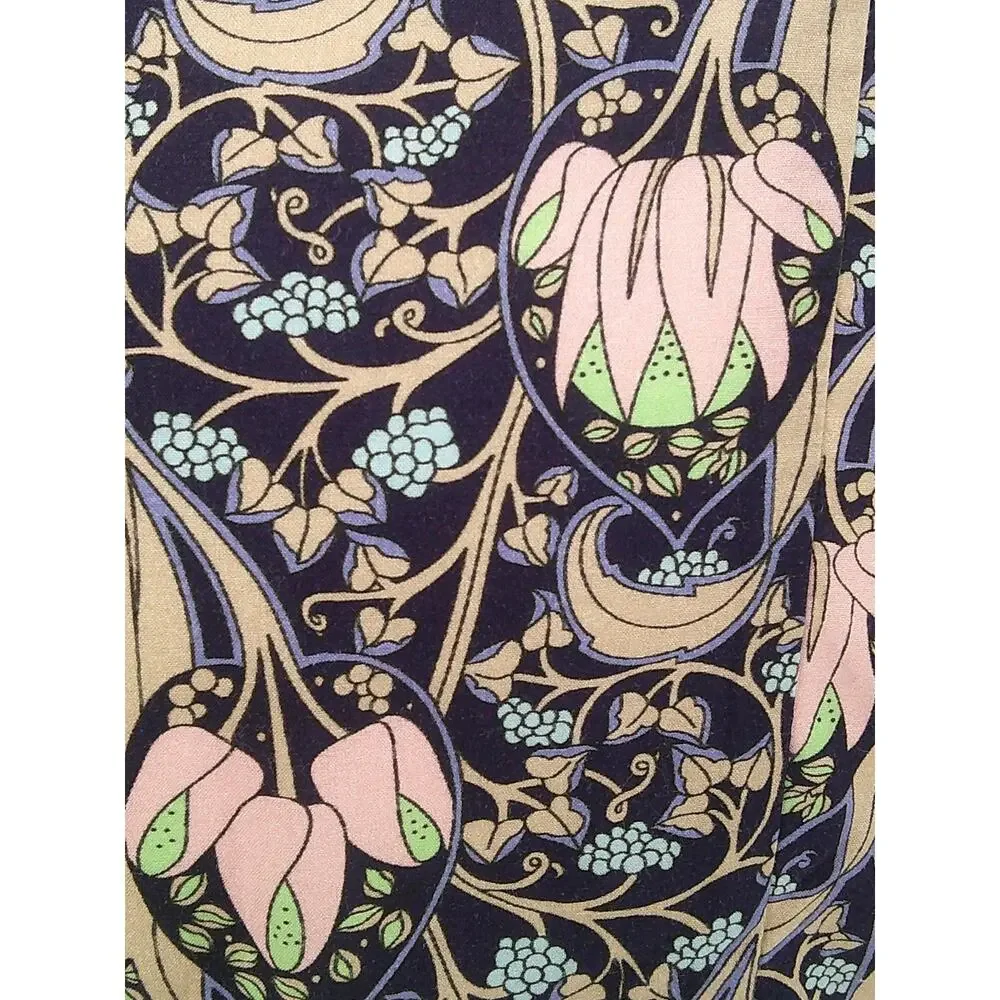Women's Floral Print Midi Dress Sz M Voy Puff Sleeve Boho Chic Navy Pink Casual - Picture 8 of 11